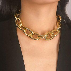 Chunky Choker Necklace Gold Cuban Link Chain Goldtone